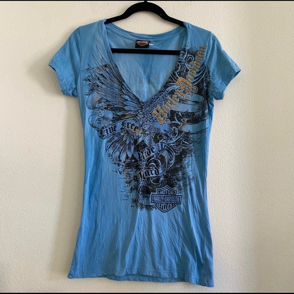 Harley Davidson High V- Neck Tie Dye Tee